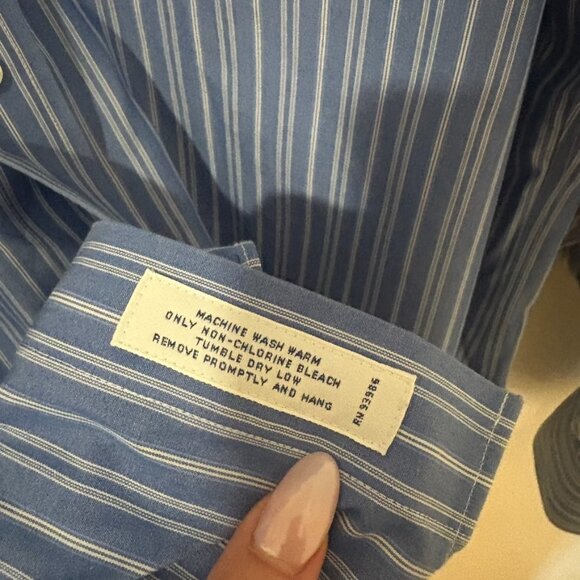 NWOT Brooks Brothers Slim Fit Non Iron All Cotton - Blue & White Stripe 16.5- 34 - Picture 3 of 3